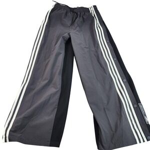 Adidas Track Pants Womens L Black Wide Leg Snap Button 3-Stripes Athleisure
